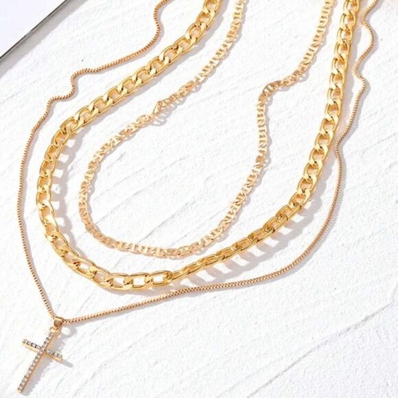 3for$20 1pc Multi-Layered Women's Metal Cross Pendant Necklace - Picture 3 of 3